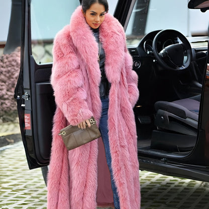 FHILLINUO Chic Women'S Faux Coat | Long Length, Solid Color, Single Breasted, with Pockets, Comfortable and Warm for Fall/Winter