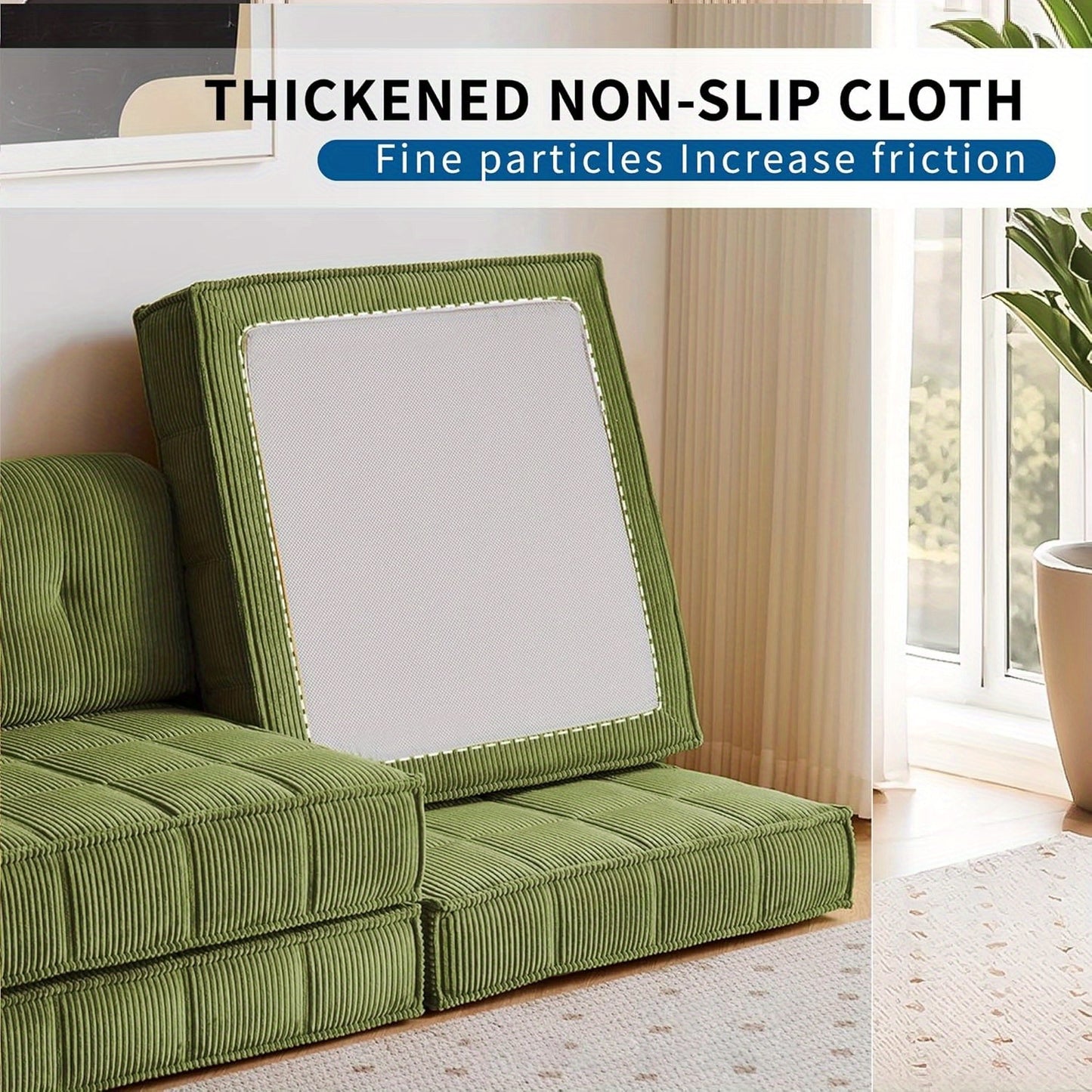 Convertible Sleeper Sofa Bed with Stainless Steels Fixed Frame, Corduroy Folding Futon Couch Bed with Square Pillows, Modular Floor Sofa Lounge Couches Living Room Bedroom-Green