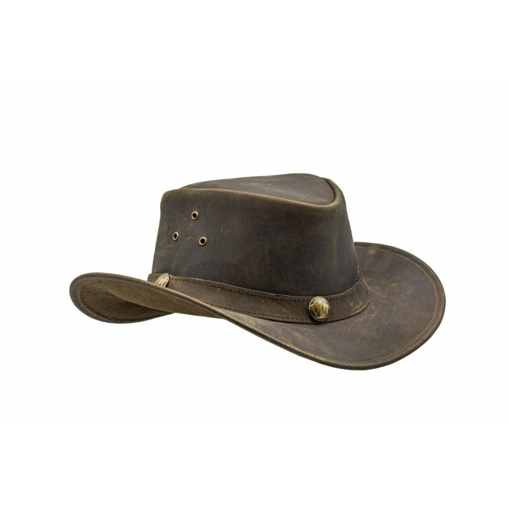 Men and Women Brown Genuine Leather Cowboy Western Hat – Classic Outdoor Ranch Style for Rodeo, Country Festivals, Horseback Riding, Camping, Hiking, Travel & Daily Wear – Great Gift for Thanksgiving, Christmas, New Year,