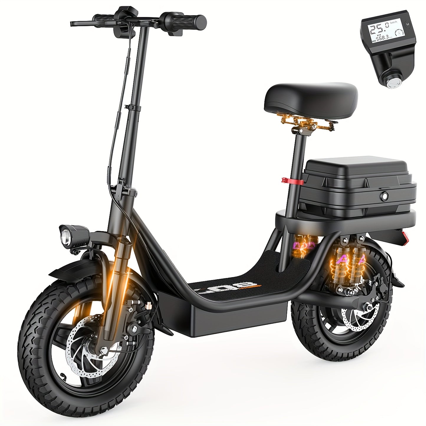 Peak Power 740W Electric Scooter With Free Seat & Basket - 48V10/15AH Battery, Dual Suspension, 20MPH, 10-35 Miles, LCD Display, 330lbs Max Load (Best For Commuting) Folding Ebike Adult Mini Electric Bike Equipped With Intell