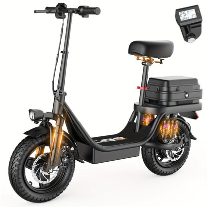 Peak Power 740W Electric Scooter With Free Seat & Basket - 48V10/15AH Battery, Dual Suspension, 20MPH, 10-35 Miles, LCD Display, 330lbs Max Load (Best For Commuting) Folding Ebike Adult Mini Electric Bike Equipped With Intell