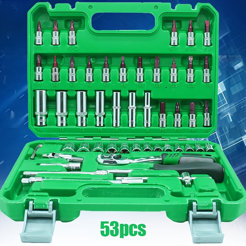 High-End Professional 216/53pcs Mechanic Tool Set, 1/2 *1/4" 3/8 "Drive Depth And Standard Sockets, Ratchet Wrench Set, Torque Wrench, Mechanictool Kits for Auto Parts Repair And Household Mechanical Tool Kit, for Car Bike Re