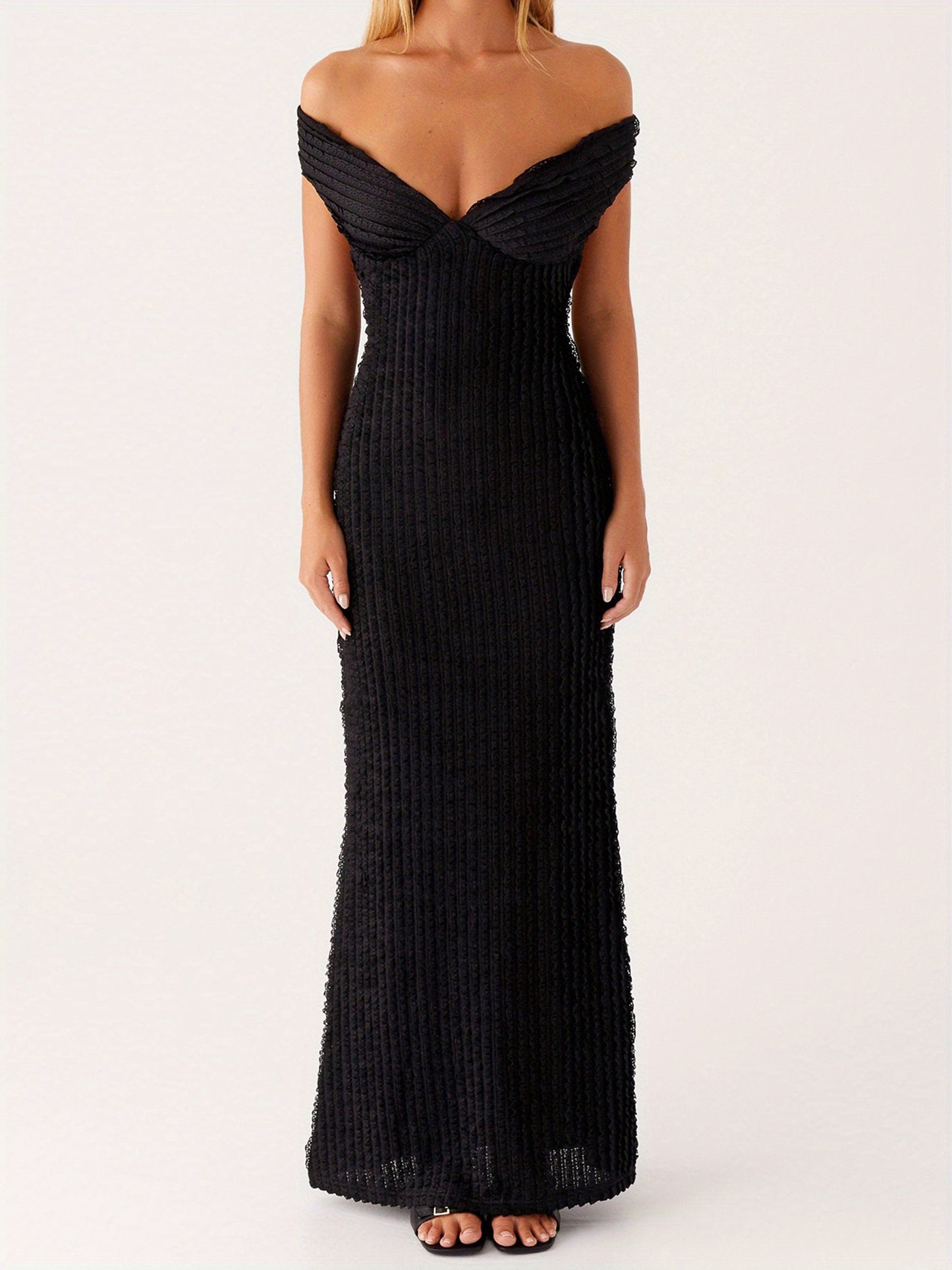 Women's Elegant Off-Shoulder Bodycon Maxi Dress - Formal Party Wedding Gala Evening gown with Tie Back Neckline, Machine Washable Long Dress for Women - Party, Wedding, Formal Events, Dresses for Wedding Guest