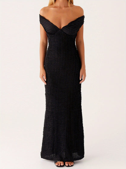 Women's Elegant Off-Shoulder Bodycon Maxi Dress - Formal Party Wedding Gala Evening gown with Tie Back Neckline, Machine Washable Long Dress for Women - Party, Wedding, Formal Events, Dresses for Wedding Guest