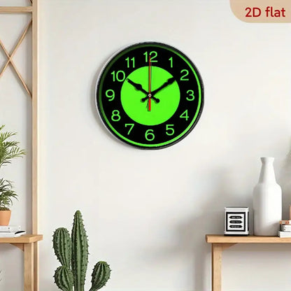 12 Inch Neon Green Glow-in-the-Dark Wall Clock - Retro Modern Minimalist Design with Large Easy-to-Read Numbers, Silent Non-Ticking Battery Operated, Wood Frame & Hands - Ideal for Living Room, Bedroom, Kitchen, Office - AA B