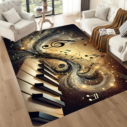 Elegant Musical Note Area Mat - Lightweight, Easy to Clean Polyester Floor Mat with Golden Treble Clef Design for Living Room, Bedroom, Dining Room, Home Office, Bathroom Decor - Perfect Gift for Music Lovers, Music Room Deco