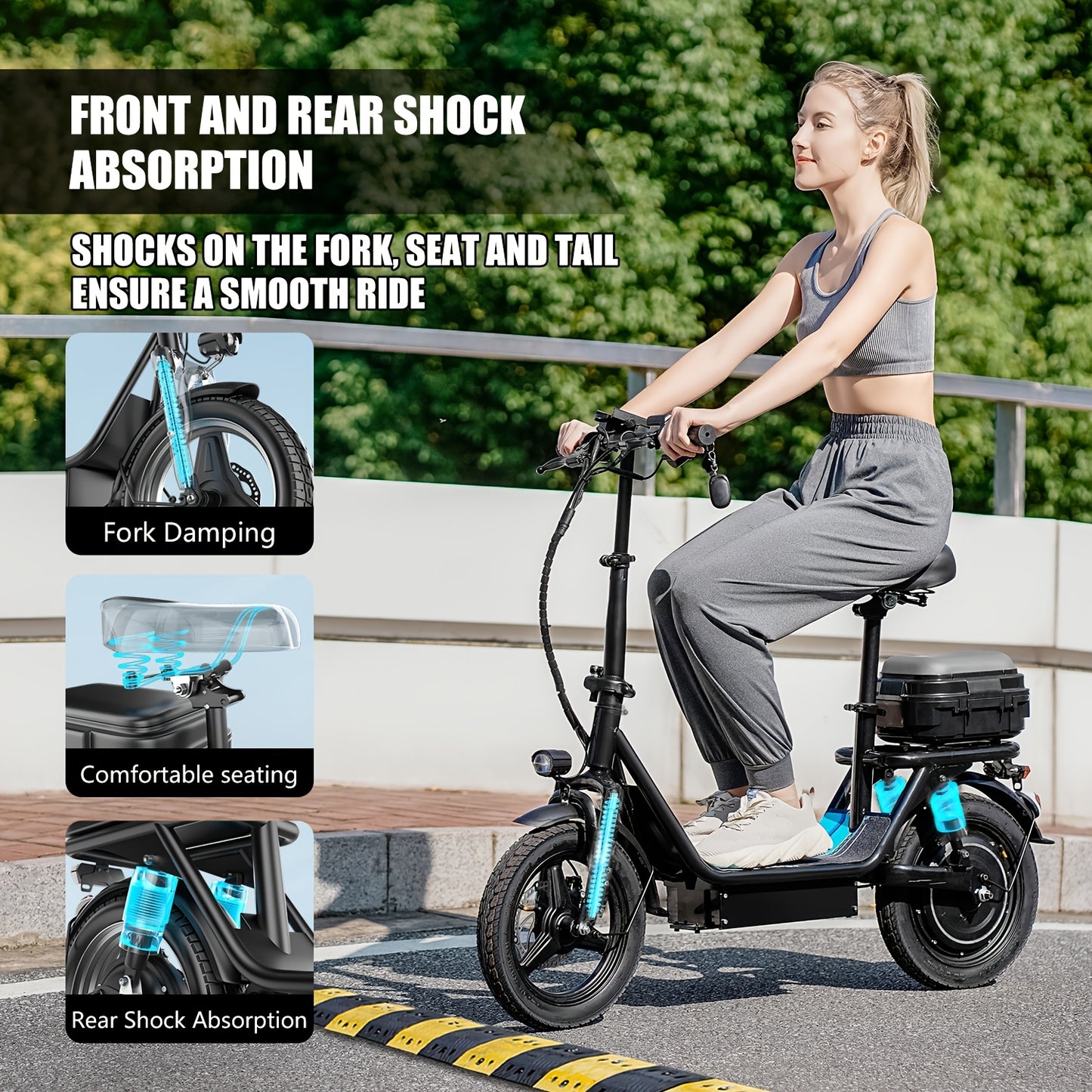 K12 650W Electric Scooter, 48V 15Ah, 14" Pet Escooter With Cushioned Seat, With Large Capacity Basket And BOX (Removable), Adults And Teens, 300lbs Max Load