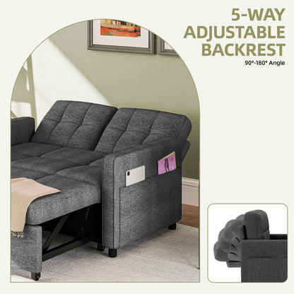 Sablyme 3-in-1 Convertible Sleeper Chair Sofa Bed, Convertible Sofa Bed with Pull- Out Bed, Adjustable Pull-Out Sleeper with Multi-Pocket Folding Design, Linen Fabric Sofa with Side Storage Pockets And Adjustable Backrest, fo