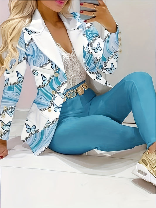 Gradient Printed - Blue Butterfly Marble Pattern - Leisure Suit Set