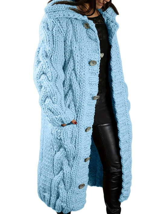 Plus Size - Cardigan for Women in Fall And Winter - Casual Plus Size, Oversized Design with Long Sleeves Featuring a Cable Pattern, Single Row of Buttons, Pockets, And a Long Length. Made from Soft Fabric, It Can Be Hand Wash