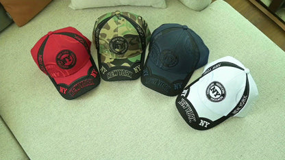 2pcs One Hat Plus One Necklace Men's Outdoor Full-Print Tactical Camouflage NY Pattern Baseball Cap and Faith Bar Pendant, Suitable for Climbing, Cycling Accessories, Christmas Party