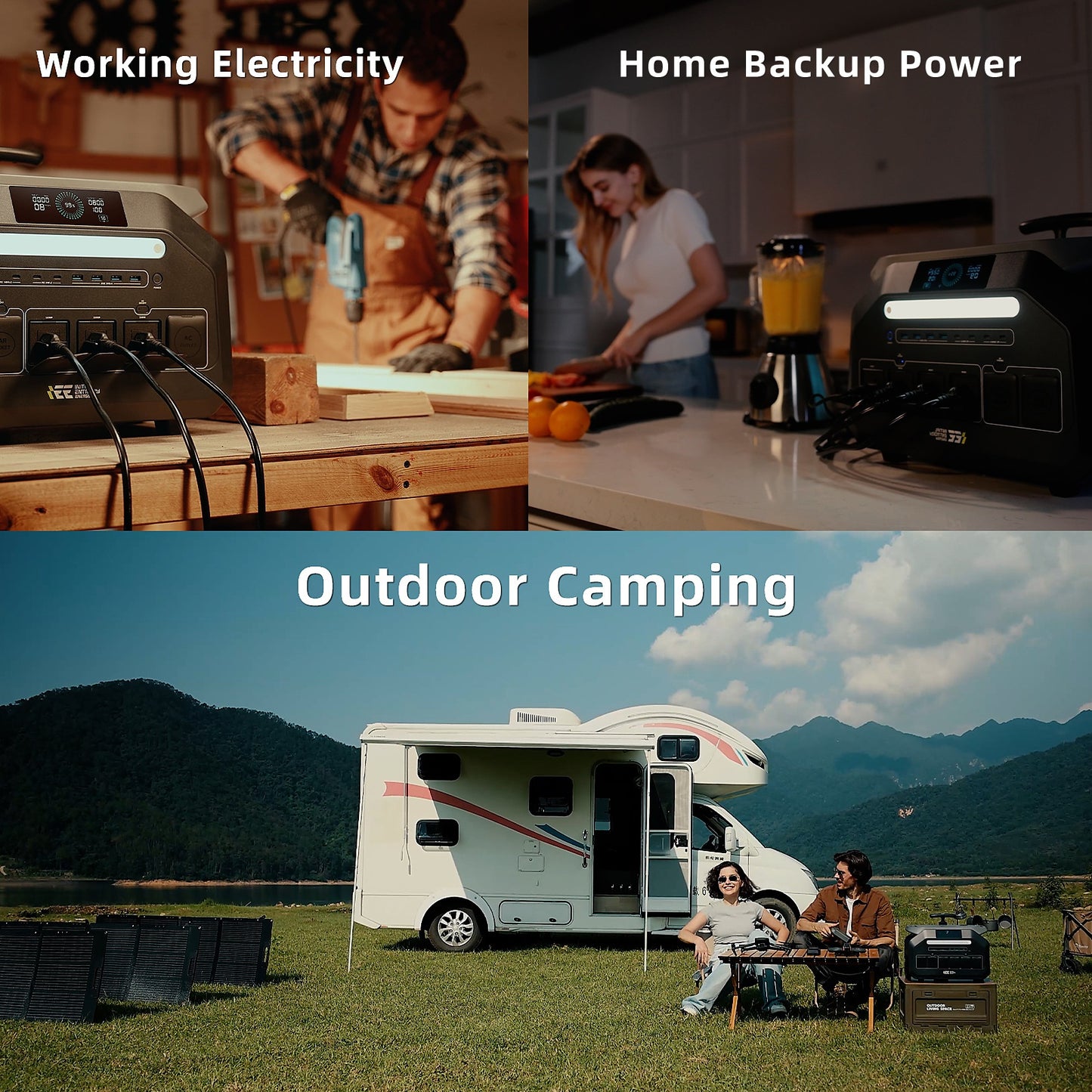 IEE 3200W Portable Power Station P3200 with 4x200W Solar Panel, 2048Wh Solar Generator, 1800W AC Charging, AC Outlets X 4, LiFePO4 Battery Power Station for Home Backup, Camping, RV, Emergency Plus Bonus 30W solar panel, Port