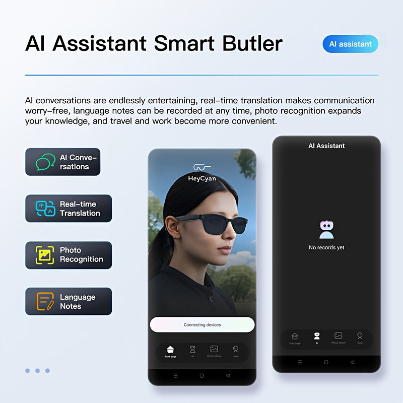 AI Smart Glasses with Camera - Wireless Wireless Smart Glasses, 4K Video Recording, Built-in Mic, AI Translation, Music Playback, Wireless Calls, App Control, Compatible with Smartphone/Tablet/App - for Content Creation, Gami
