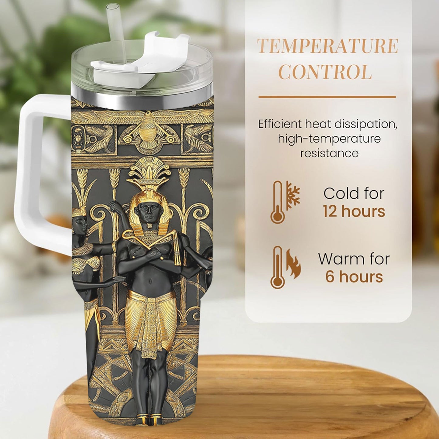40oz Egyptian Art Style Tumbler, Double Wall Vacuum Insulated Travel Mug, Spill Proof Lid, Perfect Gift for Dad, Mom, Ideal for Christmas, Thanksgiving, Valentine's, Mother's, Father'S Day, Gift for birthday, Coffee Cup