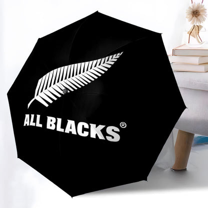 All Blacks Automatic Folding Umbrella - 8-Rib Durable Windproof Portable Travel Umbrella with Sleek Black Design & "All Blacks" Logo, Ideal for Holiday Gifts, Outdoor Umbrella, Modern Accessory, Sturdy Handle