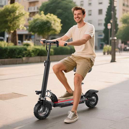 Adult Electric Scooter 700W Motor 20 MPH & 35 Mile Range, Foldable E-Scooter with Seat, 10" All-Terrain Tires, Dual Suspension, 48V 15AH, Heavy-Duty Black/Red E--like Ride for Adults ( Plug)