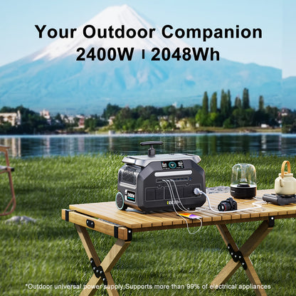 IEE 2400W Portable Power Station P2400 with 1pc 200W Solar Panel, 2048Wh Solar Generator, 1800W AC Charging, AC Outlets X 4, LiFePO4 Battery Power Station for Home Backup, Camping, RV, Emergencies, Portable Power Station with