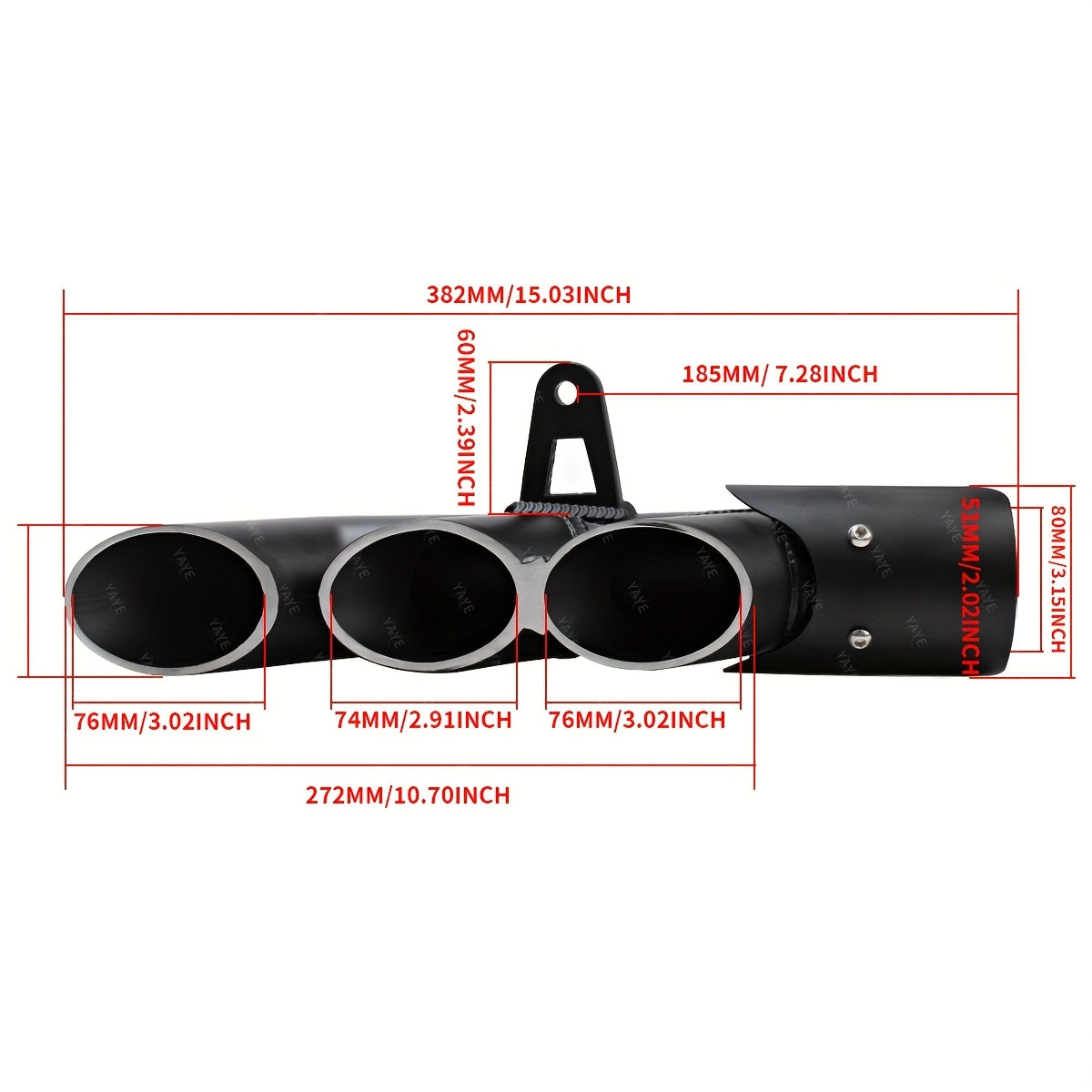 51mm Motorcycle Exhaust Pipe, Three-Port Black Motorcycle Exhaust Tailpipe, Compatible with Moto CMX 500, CMX500, GSX-R750, GSXR750, GSXR 750, YZF