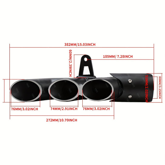 51mm Motorcycle Exhaust Pipe, Three-Port Black Motorcycle Exhaust Tailpipe, Compatible with Moto CMX 500, CMX500, GSX-R750, GSXR750, GSXR 750, YZF