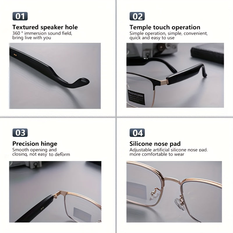 New 2024 Smart Glasses with Automatic Color Changing Lenses, 3-second Automatic Dimming, Suitable for Office, Outdoor, Sports Driving, Unisex Smart Glasses, Music Playback, Hands-free Calling, Transparent Frame, Hardware Anti