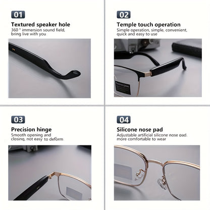 New 2024 Smart Glasses with Automatic Color Changing Lenses, 3-second Automatic Dimming, Suitable for Office, Outdoor, Sports Driving, Unisex Smart Glasses, Music Playback, Hands-free Calling, Transparent Frame, Hardware Anti