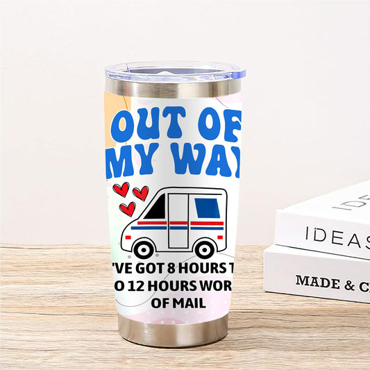 20oz Mail Carrier Tumbler - Double-Wall Vacuum Insulated Cup with Spill-Proof Lid, Funny Postal Worker Gift with "OUT OF MY WAY I'M OK" & Mailbox Stack Design - Keeps Drinks Hot/Cold for Hours - Birthday Present for Mailmen,