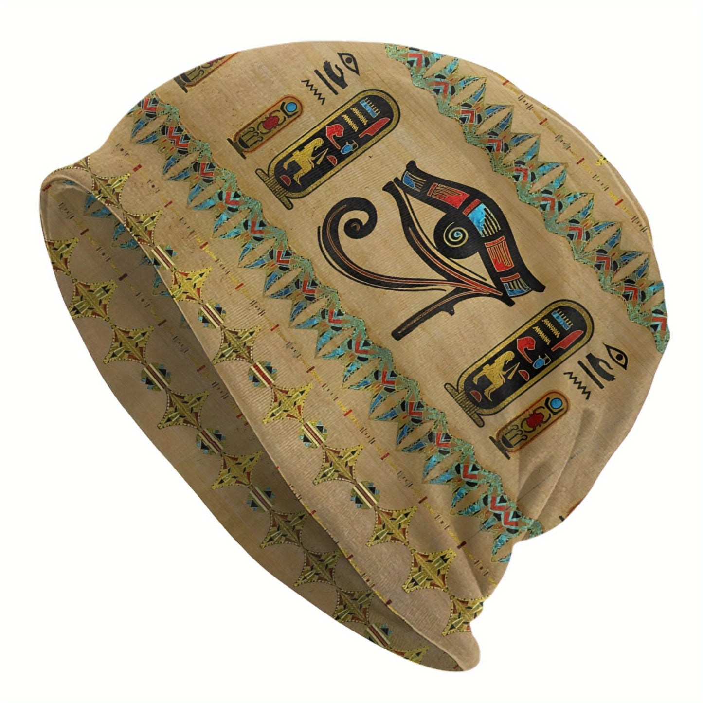 Egyptian-Inspired Unisex Beanie Hat - Lightweight Warm Slouchy Pullover with Vibrant Hieroglyphic & Star Patterns, Casual Hiphop Fashion Accessory for Men & Women, Hat Beanie, Stylish Winter Wear, Comfortable Headwear