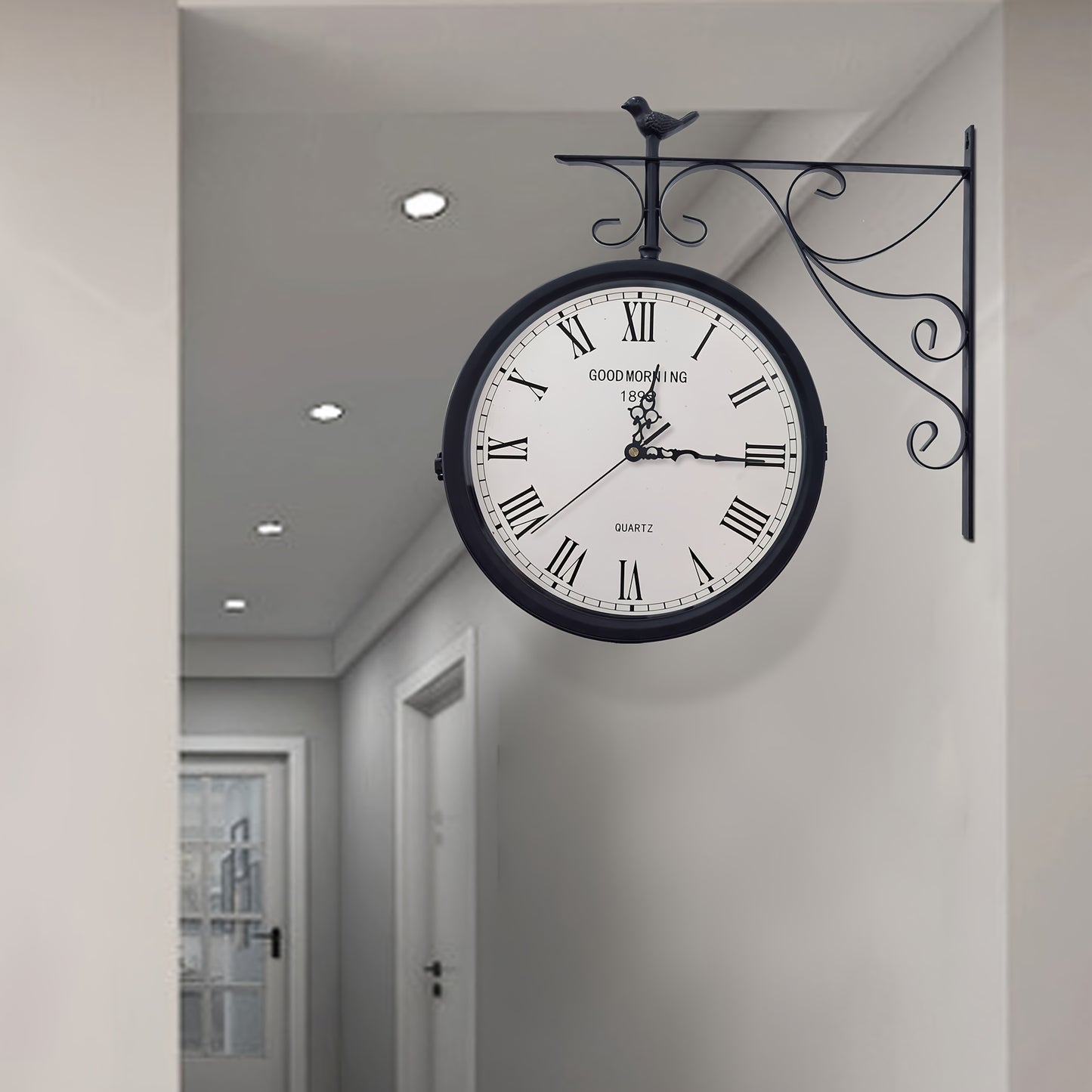 Large 3D Silent Wall Clock with Roman Numerals & Digital Display - Heavy-Duty Iron Construction, Black & Modern Design, 2D Flat Surface, Outdoor/indoor Hanging Clock For Living Room, Bedroom, Office - Easy Installation With H