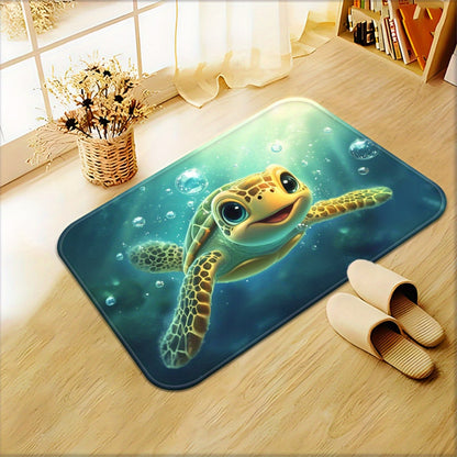 1pc Sea Turtle Underwater Non-Slip Bathroom Mat - Microfiber Absorbent, Machine Washable Polyester Door Mat with Vibrant Ocean Scene Design for Bedroom, Living Room, Camping & Picnic, 650gsm, Turtle