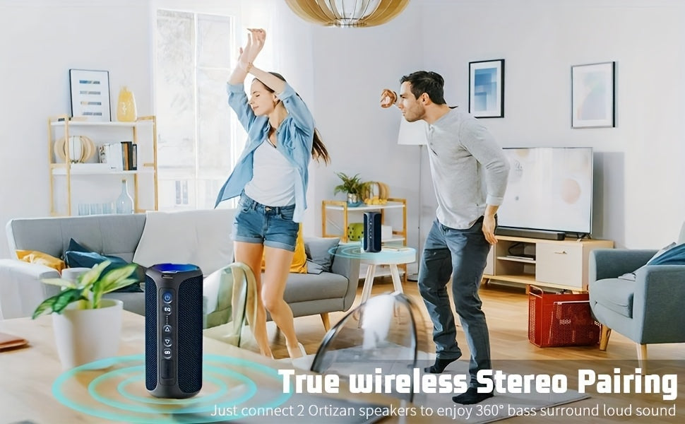 Ortizan Wireless Speakers, 40W Loud Sound, Wireless Stereo, IPX7 High Quality, Extra Bass, LED Light, BT5.3, Portable Compact Speaker for Shower, Outdoor, Beach, Home, Party. Gifts for Men And Women., Outdoor Speaker, Shower