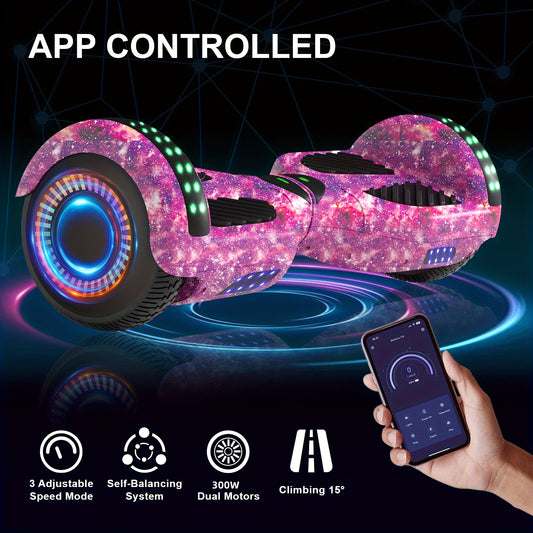 6.5" Hoverboard for Kids, LED Lights, Self-Balance Technology, Music Player, Gift for Children, Teenagers And Adults, Maximum Speed Up to 7.5mph, Maximum Range Of 7.5 Miles, 300W, Fun Ride, Urban Commuting, Sleek Design, Mode