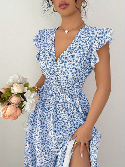 Blue Floral Dress with Digital Printing