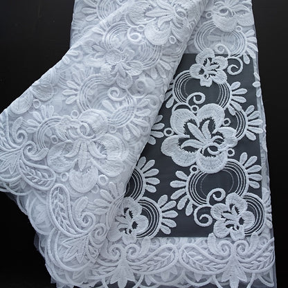1pc 5yards White African Lace Fabric 2026 New Design French Mesh Embroidered Lace Fabric for Wedding Dresses 4484