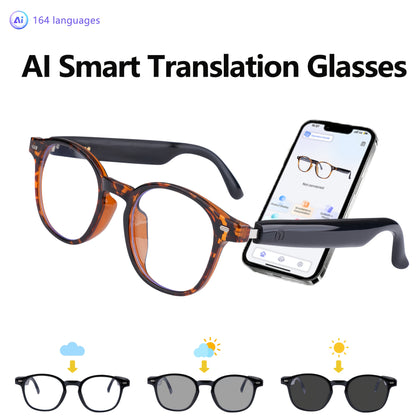 AI Smart Translation Glasses, Supporting 164 Languages, Polarized Lenses, Built-in Microphone Speaker, AI Voice Assistant, Compatible With IOS/Android, Suitable For Both Men And Women, Halloween Gifts