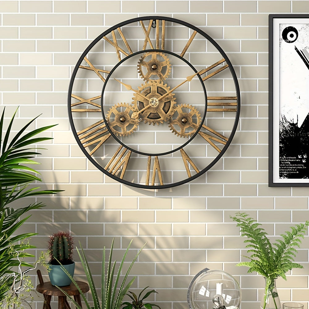 1pc 24"Gear Metal Silent Wall Clock, The Second Hand Is Upgraded To Small Gear, For Living Room, Bedroom Kitchen, Cafe, Shop Wall Decor, Mother's Day Spring Easter Gift
