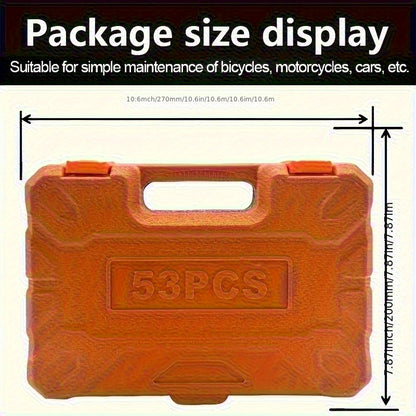High-End Professional 53&121pcs Tool Set, Car/Bike Repair Machinery Tool Set, 1/2*1/4 "3/8" Drive Depth And Standard Socket, Professional Racing Car Parts Repair Ratchet Wrench And Other Car Repair Parts Tool Set