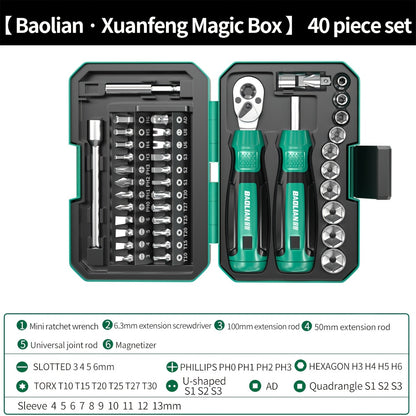 1Set 40In 1 Ratchet Torque Wrench And Multi-Purpose Screw Batch Set, Professional Repair Tool Set, Tooth Ratchet Wrench - Multi-Function Bicycle, Including Ratchet Wrench, Sleeve Head, Scooter Repair Tool Set, Various Head Ty