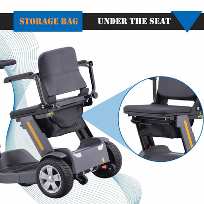Foldable Mobility Scooter for Adults & Senior, 4 Wheels Powered Device for Travel, Lightweight and Portable, with LED Strip Light, Storage Bag, Charger Included, No Assemble Required