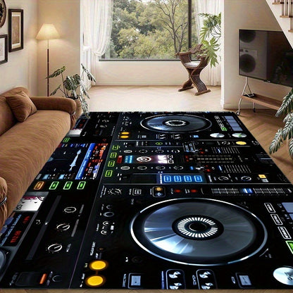 Large Non-Slip Floor Mat Mat - DJ Turntable Design -Slip Living Room Bedroom Bathroom Mat, Machine Washable Indoor/Outdoor Mat for Home Studio, Parties, Gym - Black Background with DJ Controls Graphic