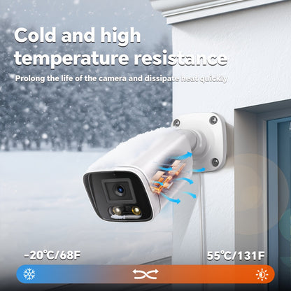 POE gun camera, 8-megapixel camera, full-color night vision, human body detection and one-way audio, outdoor video surveillance camera, RTSP/108°/2.8/mm, IP67 metal shell camera, wired network port connected to NVR, Christma