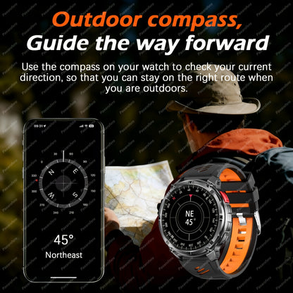2025 Men's smart watch, 1.7-inch HD display, 1100mAh large-capacity battery, 90-day standby time, outdoor compass, wireless call, LED flashlight, 200+ dials, voice assistant, Men's watch, 120+ sports modes, fitness tracker wa