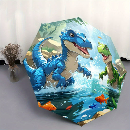 Automatic Open/Close Umbrella with One-Touch Button - Portable Folding umbrella, Compact Travel Umbrella with 8-Rib Strong Frame, Lightweight for Women/Men, Birthday/Christmas Gift for Dinosaur Lovers (Blue & Green Dinosaurs)