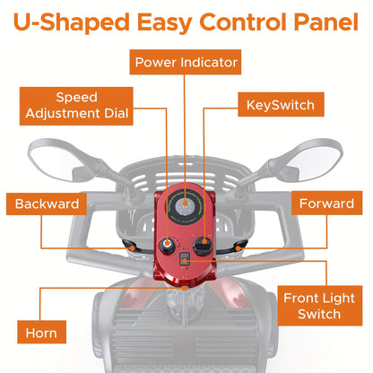 New 4-Wheel Mobility Scooter, 250W Motor, 5.6MPH Speed, 24V 12AH Battery, Solid 8"x3" Tires, Rearview Mirrors, Dual Baskets, Foldable & Adjustable Design, Easy To Control, Ideal For Daily Use And Outdoor Adventures, Red