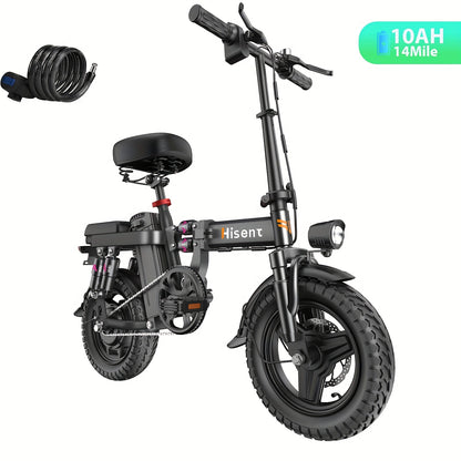 Hisent 740W Folding Electric Bike Is Suitable for Both Adults And Teenagers.14" Tires, 740W Brushless Motor, 48V 6A/10A/15A/17.5A Lithium Battery, Range Of 8-35 Miles, Multiple Shock Absorbers, Alloy Steel Frame, LCD Display