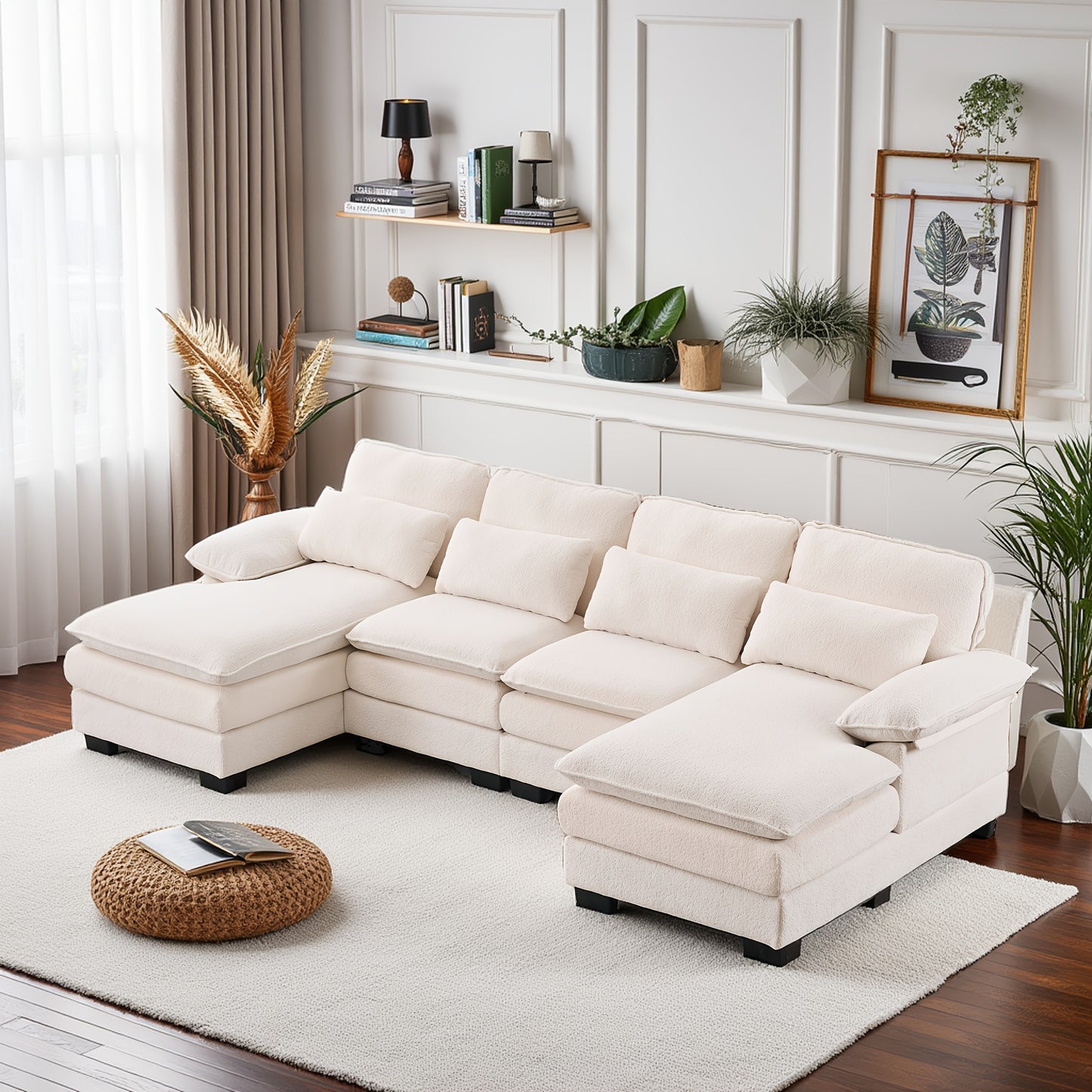 110'' U-Shaped Comfort 4-Seater Cloud Sofa, Modern Deep-Seat Comfort Living Room Sofa, Chenille Fabric