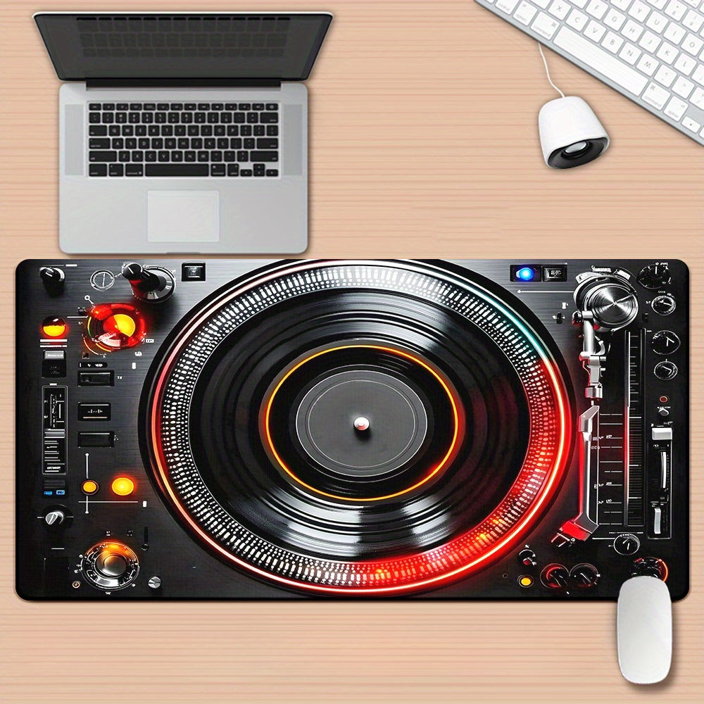 1pc DJ Music Player Design Mousepad - Large Gaming & Office Desk Mat, Non-Slip Rubber Base, Durable Stitched Edges, for PC, Laptop, and Gamers, Mouse Pads for Desk