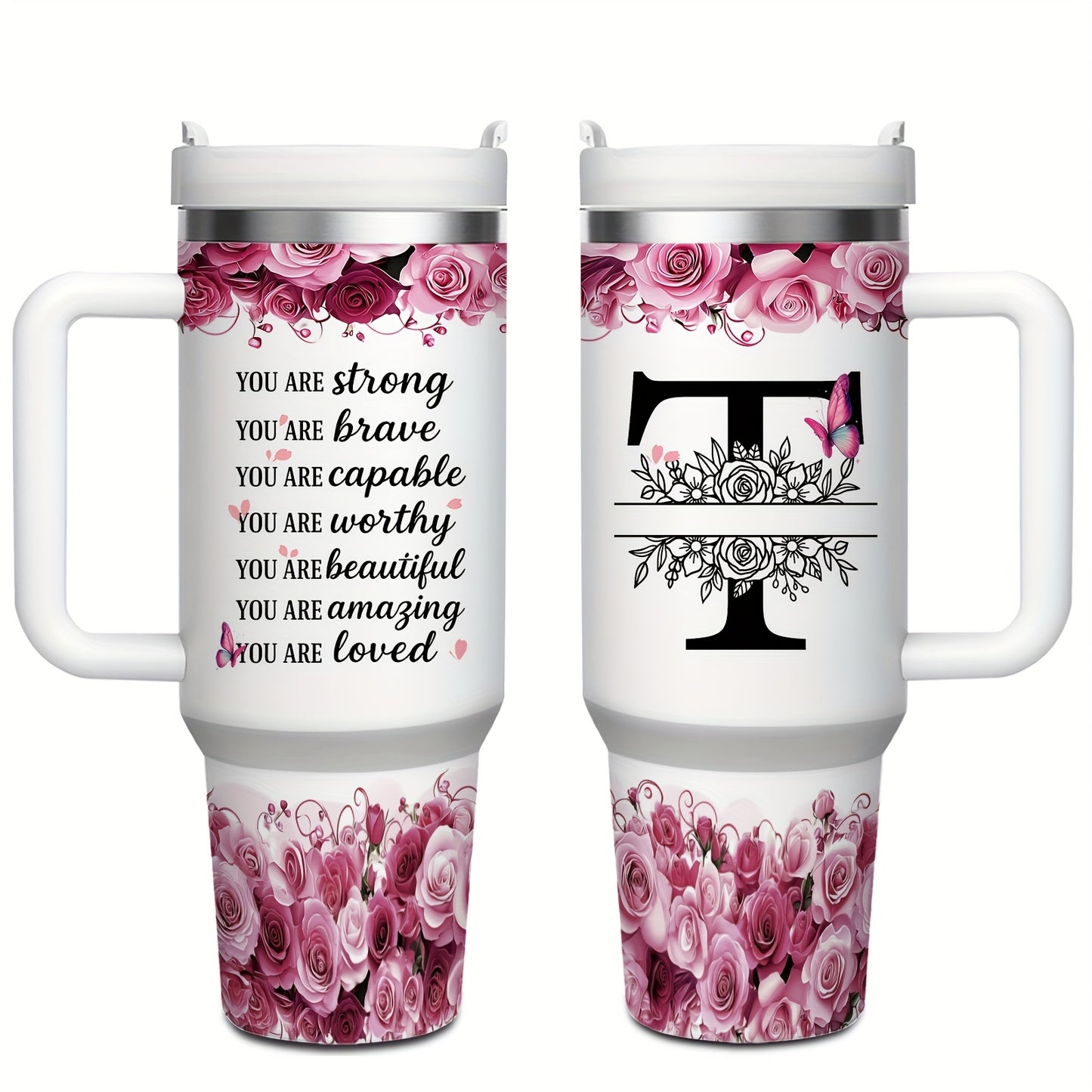 MIKENDA 1pc 40oz "A-Z Custom Letters & Name" Stainless Steel Travel Cup with Lid And Straw. Coffee Cup, Kitchen Drinkware. Great Gift for Women, Friends, Parents.for Mother's Day, Holidays. for Home & Outdoor Use.Halloween &