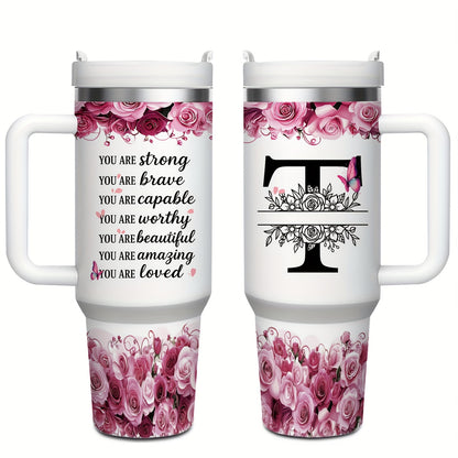 MIKENDA 1pc 40oz "A-Z Custom Letters & Name" Stainless Steel Travel Cup with Lid And Straw. Coffee Cup, Kitchen Drinkware. Great Gift for Women, Friends, Parents.for Mother's Day, Holidays. for Home & Outdoor Use.Halloween &