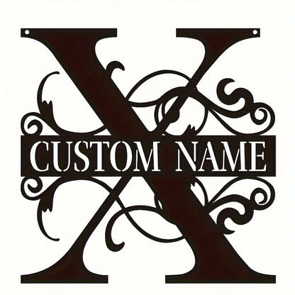 Customized Metal Surname Sign - Personalized Black Art Deco Wall Decor, Reusable Matte Finish, Detachable Pre-pasted Metal Accent - For Home Decor - Suitable for Living Room, Bedroom, Garden, Outdoor Spaces - Unique Gift for