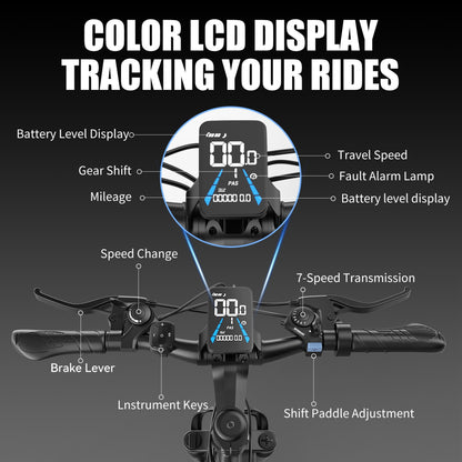 25MPH 26'' Electric Mountain Bike - 749W Motor, 10Ah Removable Battery, 7-Speed Gears, LCD Display, Disc Brakes, 330 lbs Capacity - Off-Road & Commuting Bicycle for Adventure Seekers, Electric Bike for Men, Electric Mountain